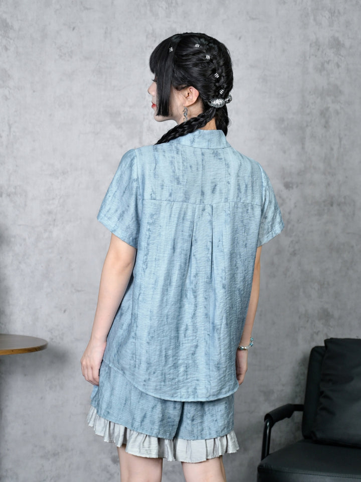 Jellyfish Badge Bleached Texture Button Shirt Skirt