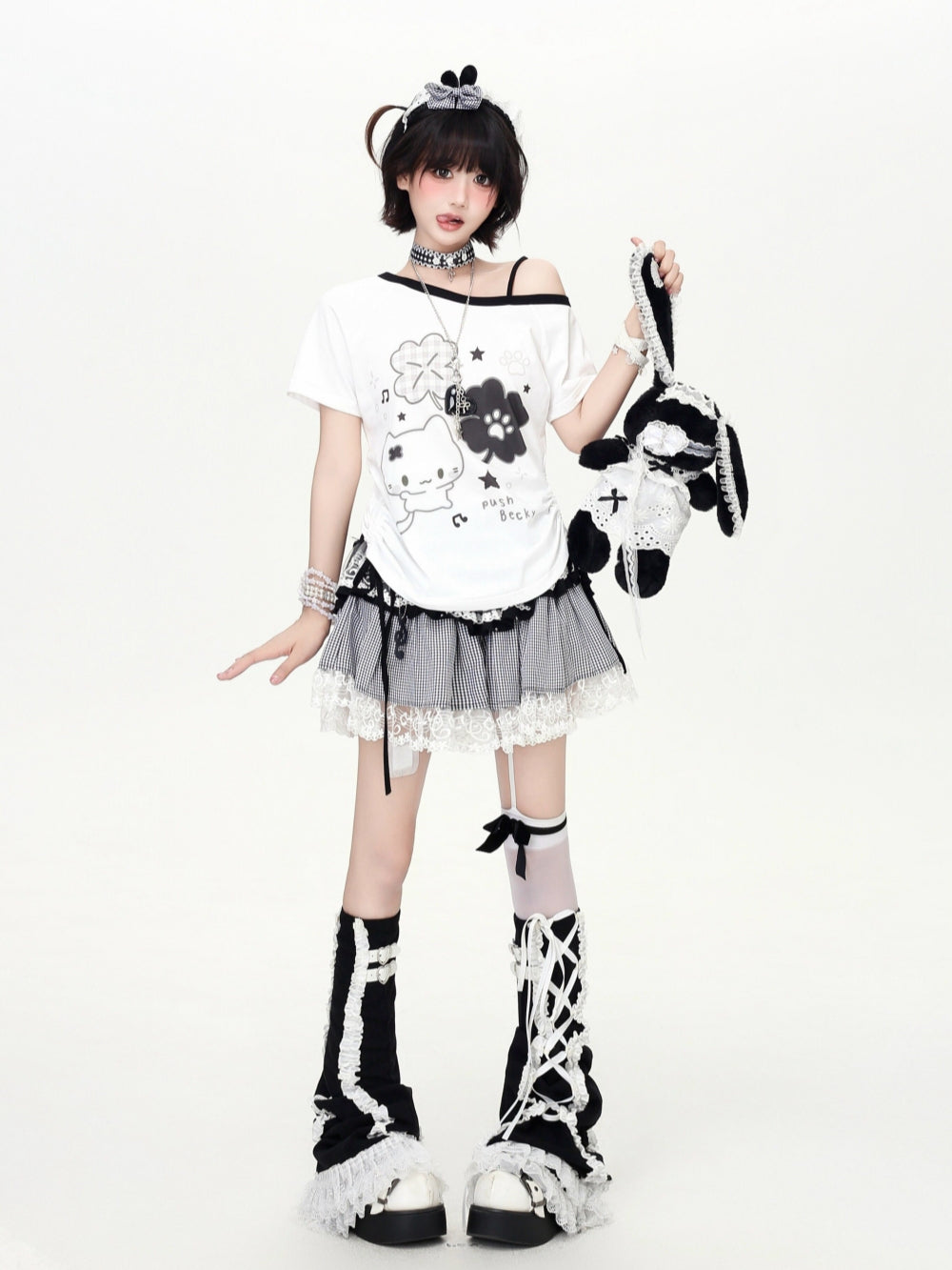 Cartoon Character Cold Shoulder Graphic Tee