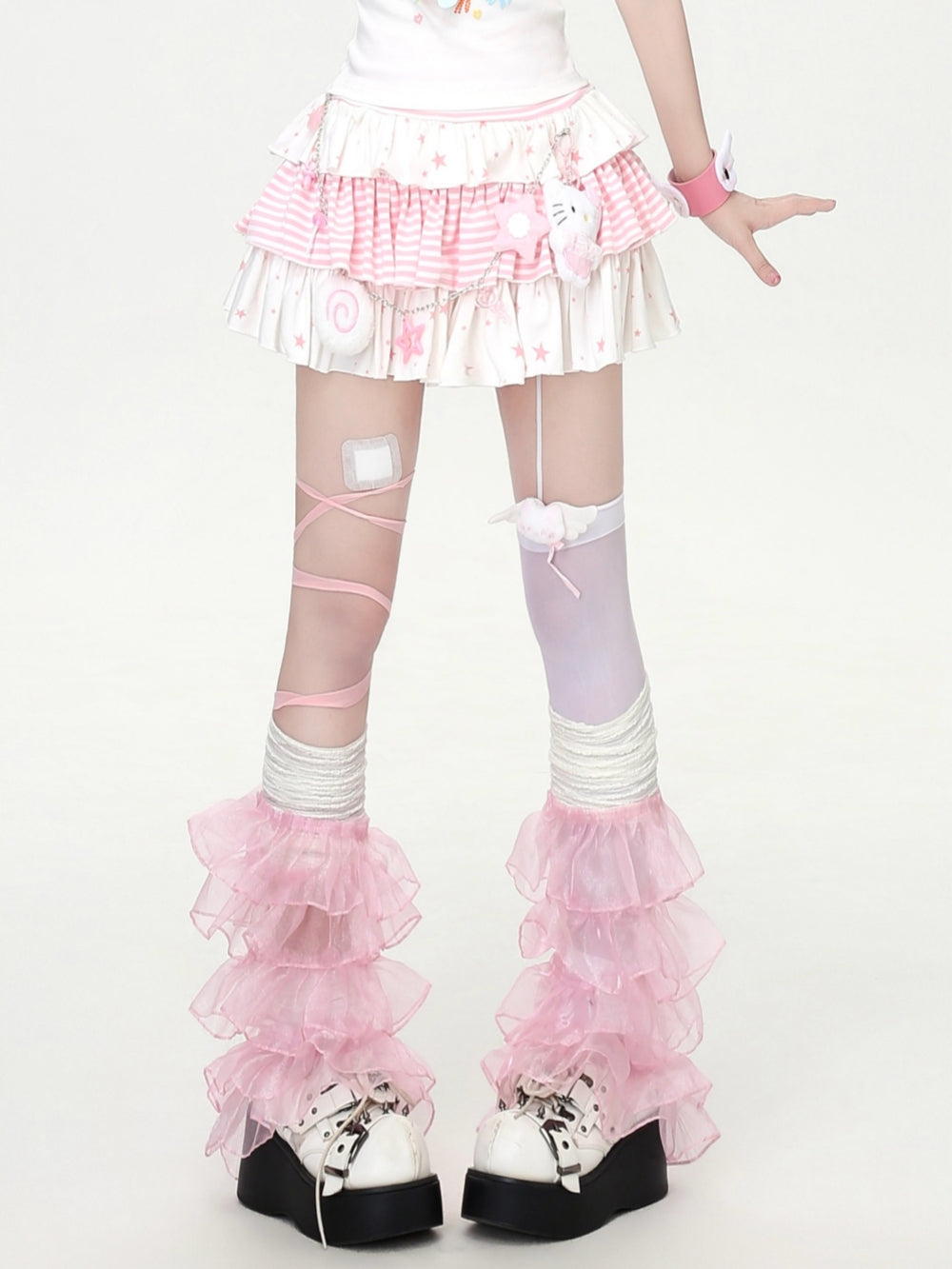 Star Striped Tiered Ruffle Mini Skirt