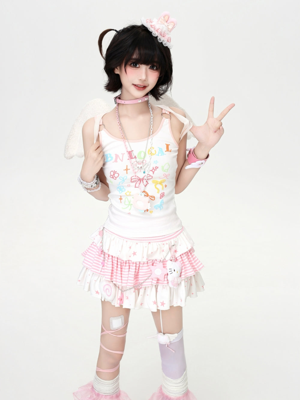 Star Striped Tiered Ruffle Mini Skirt