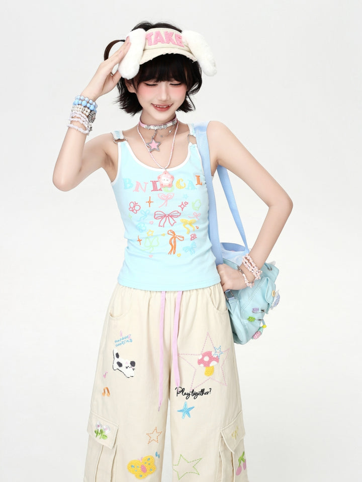 Cartoon Bow Graphic Metal Ring Camisole
