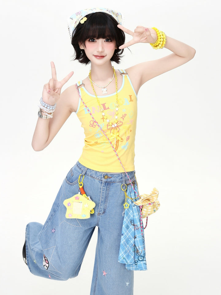Cartoon Bow Graphic Metal Ring Camisole
