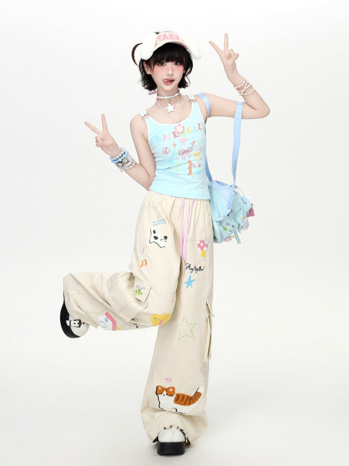 Cartoon Bow Graphic Metal Ring Camisole