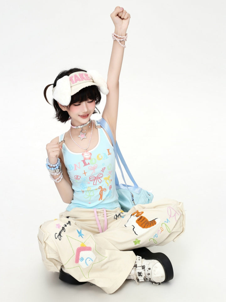 Cartoon Bow Graphic Metal Ring Camisole