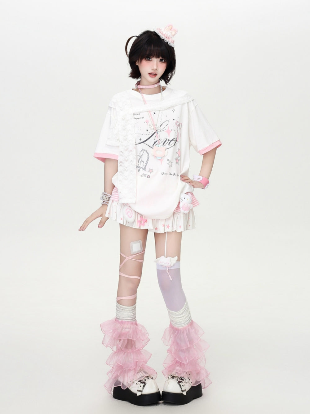 Oversized Sailor Lace Collar Graphic Tee