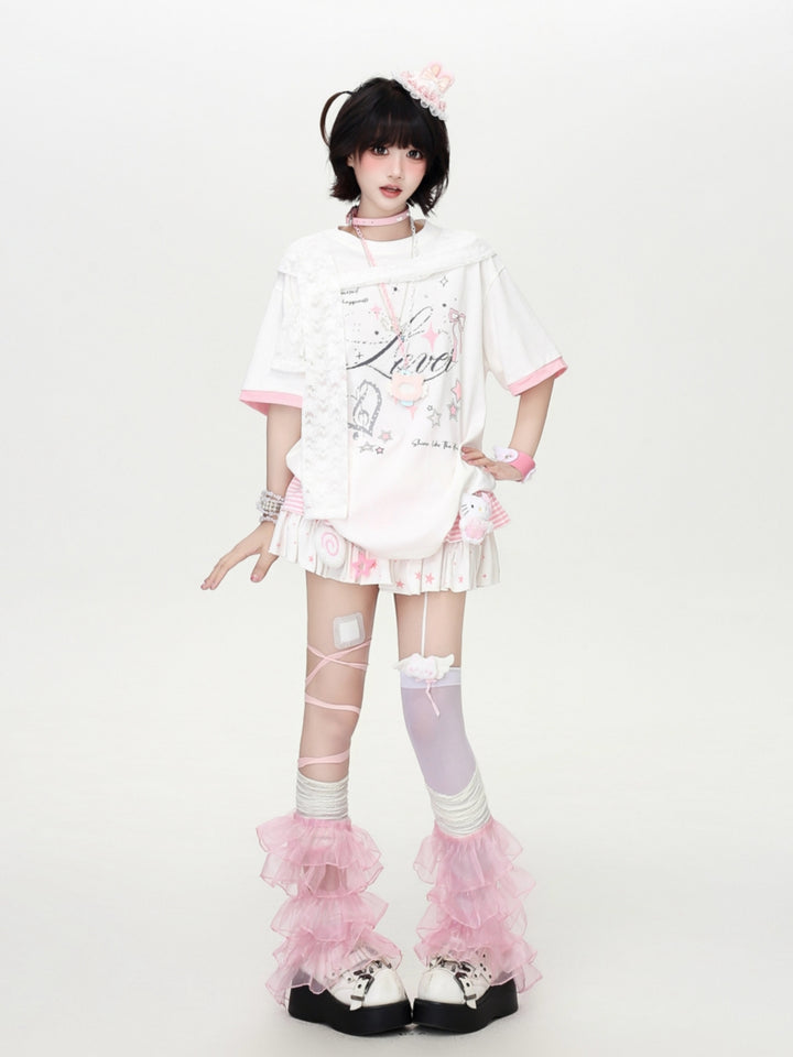 Oversized Sailor Lace Collar Graphic Tee