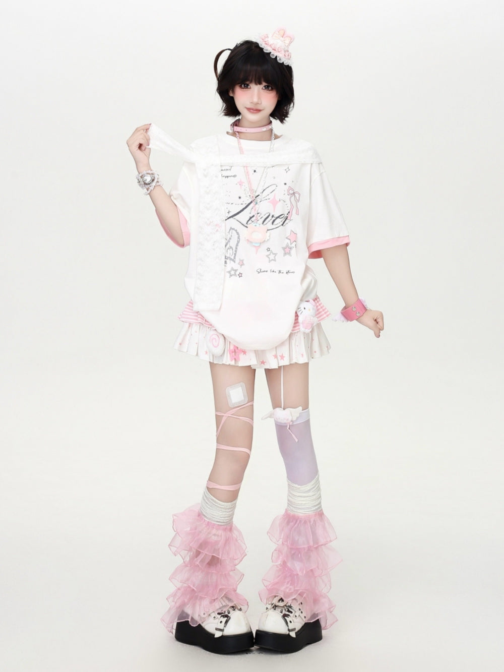 Oversized Sailor Lace Collar Graphic Tee