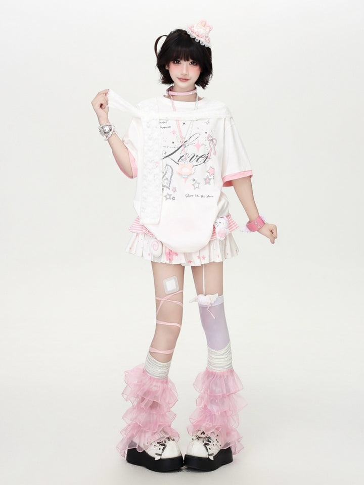 Oversized Sailor Lace Collar Graphic Tee