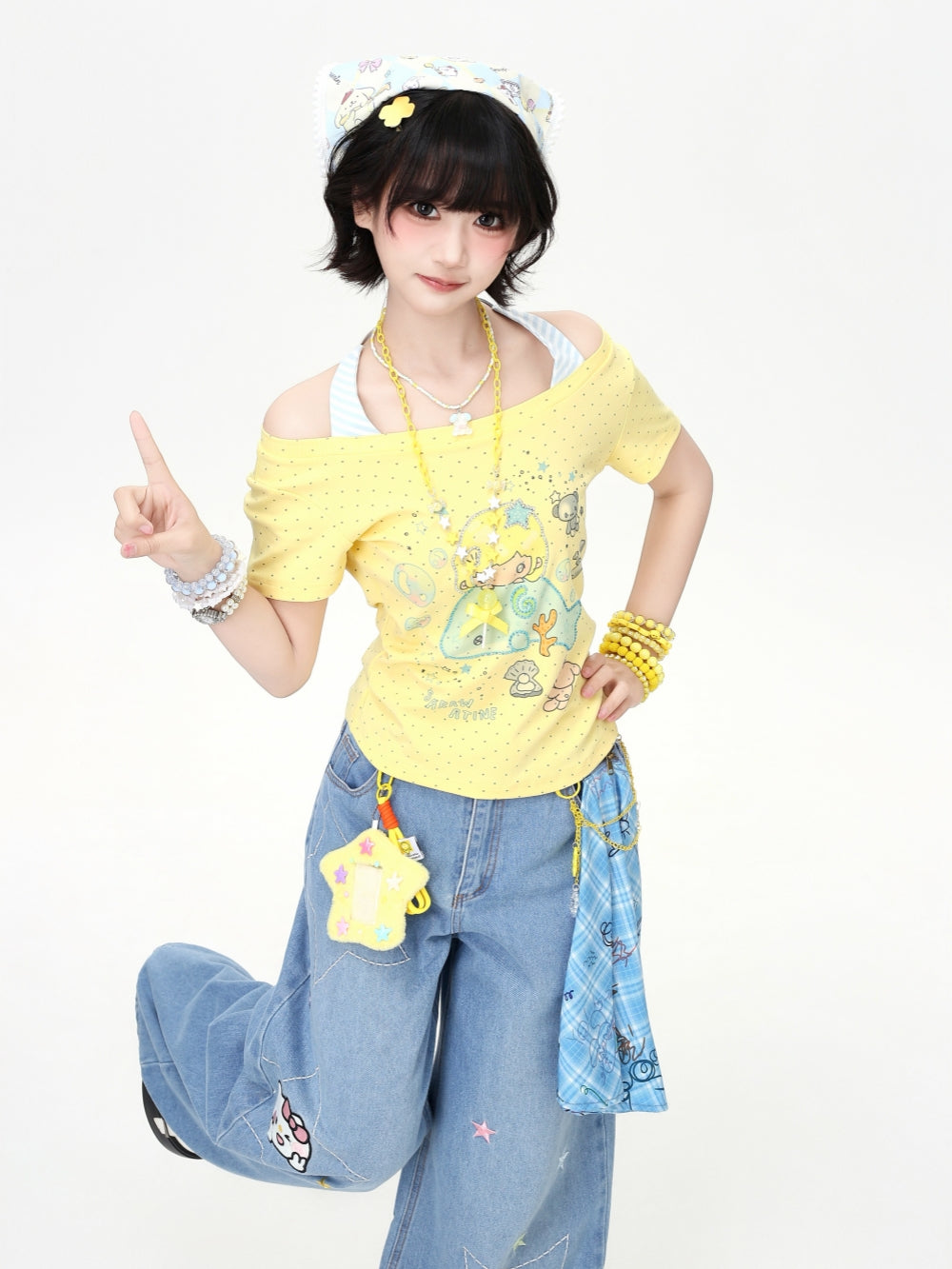 Cartoon Whale Halter Neck Layered Tee