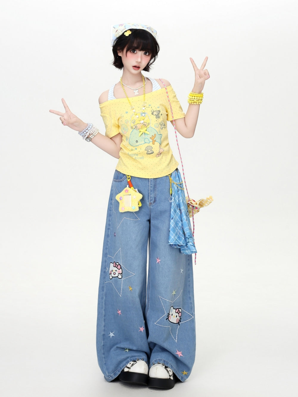 Cartoon Whale Halter Neck Layered Tee