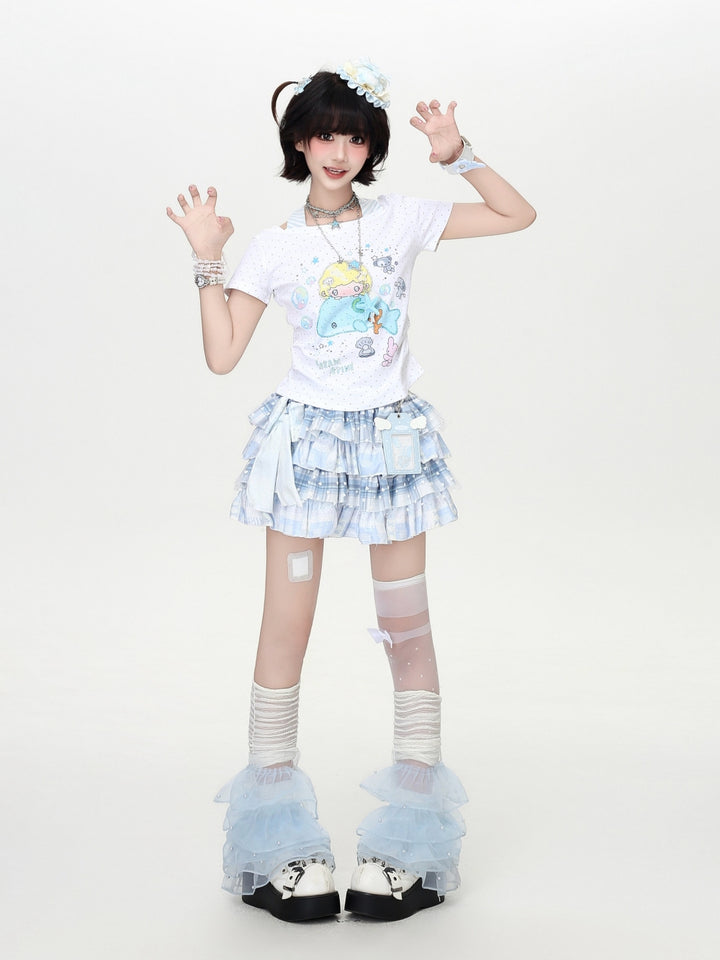 Cartoon Whale Halter Neck Layered Tee