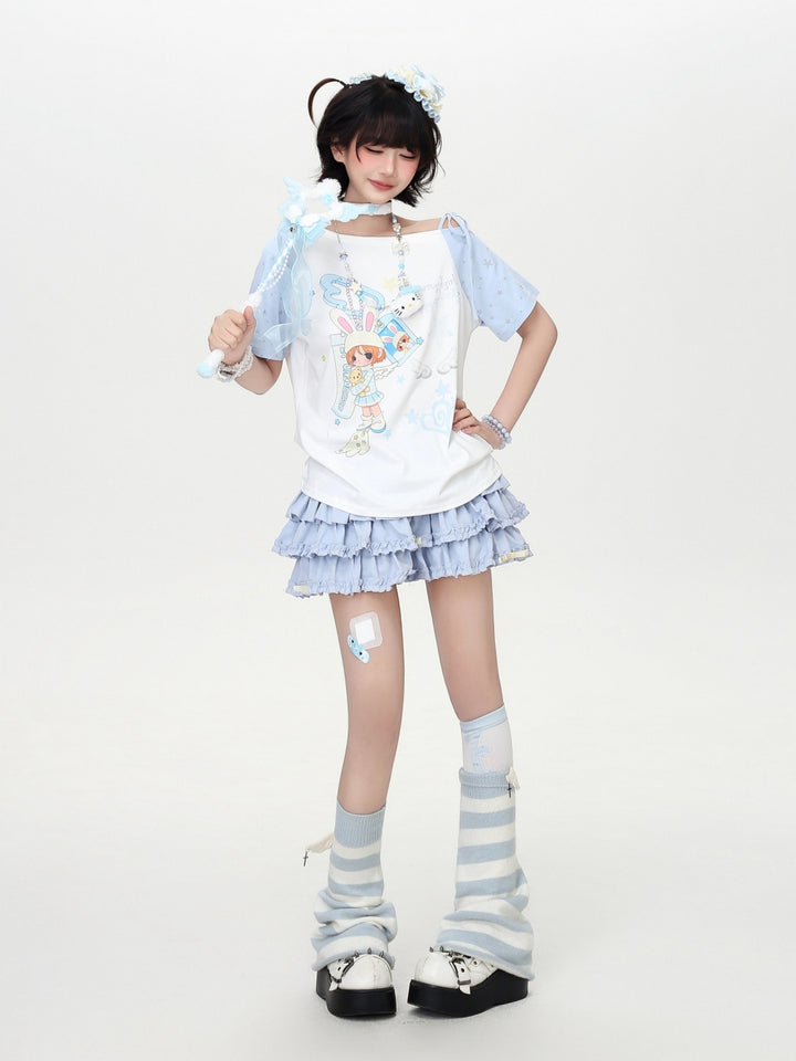 Star Raglan Sleeve Angel Bunny Baby Tee