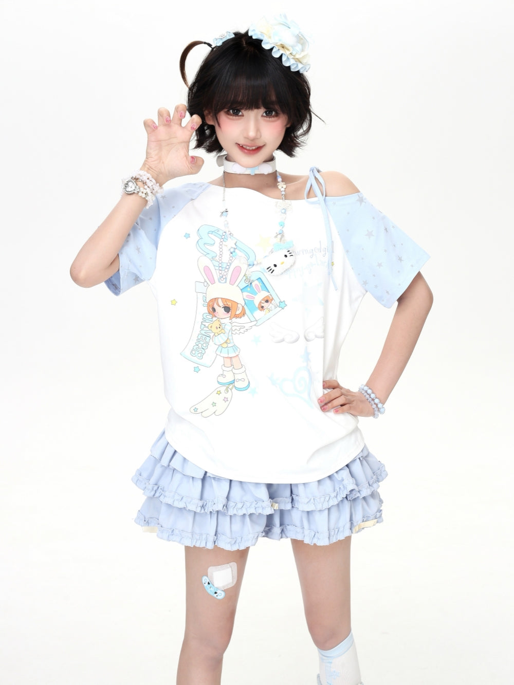 Star Raglan Sleeve Angel Bunny Baby Tee