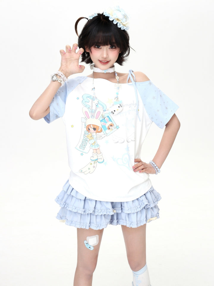 Star Raglan Sleeve Angel Bunny Baby Tee