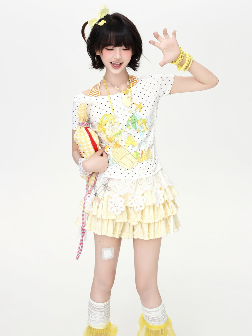 Anime Girl Polka Dot Layered Halter Tee