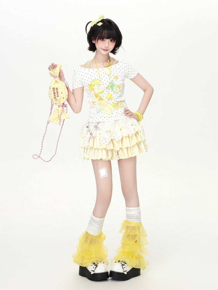 Anime Girl Polka Dot Layered Halter Tee