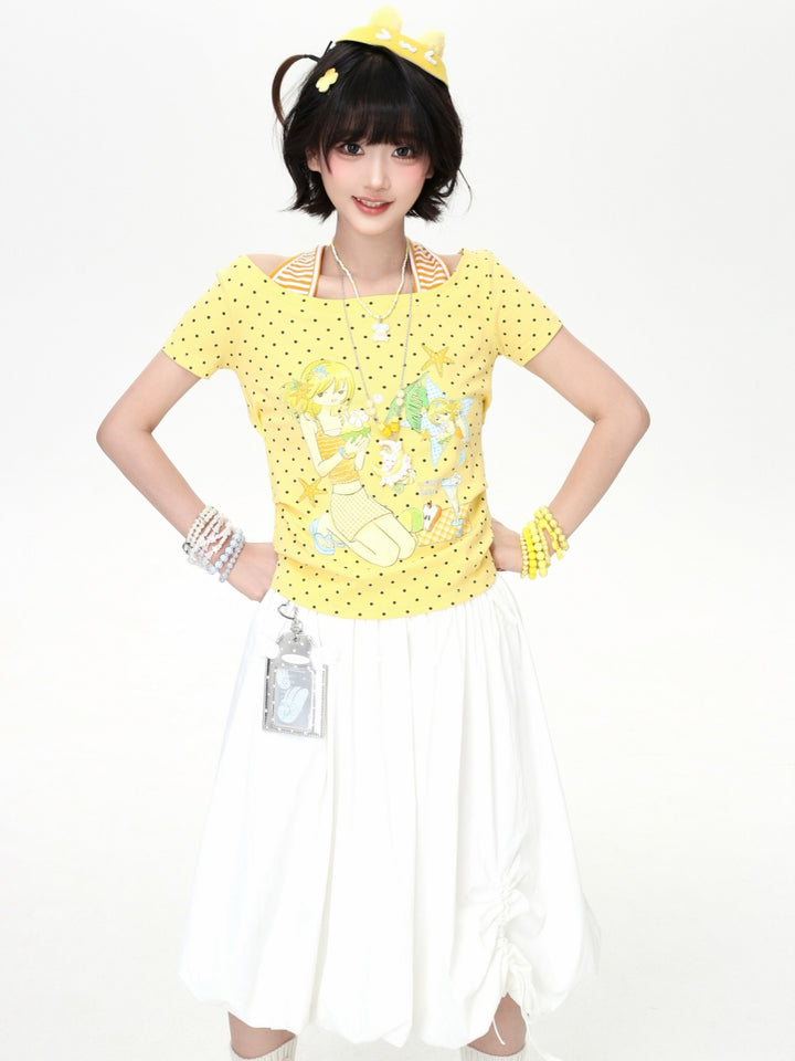Anime Girl Polka Dot Layered Halter Tee