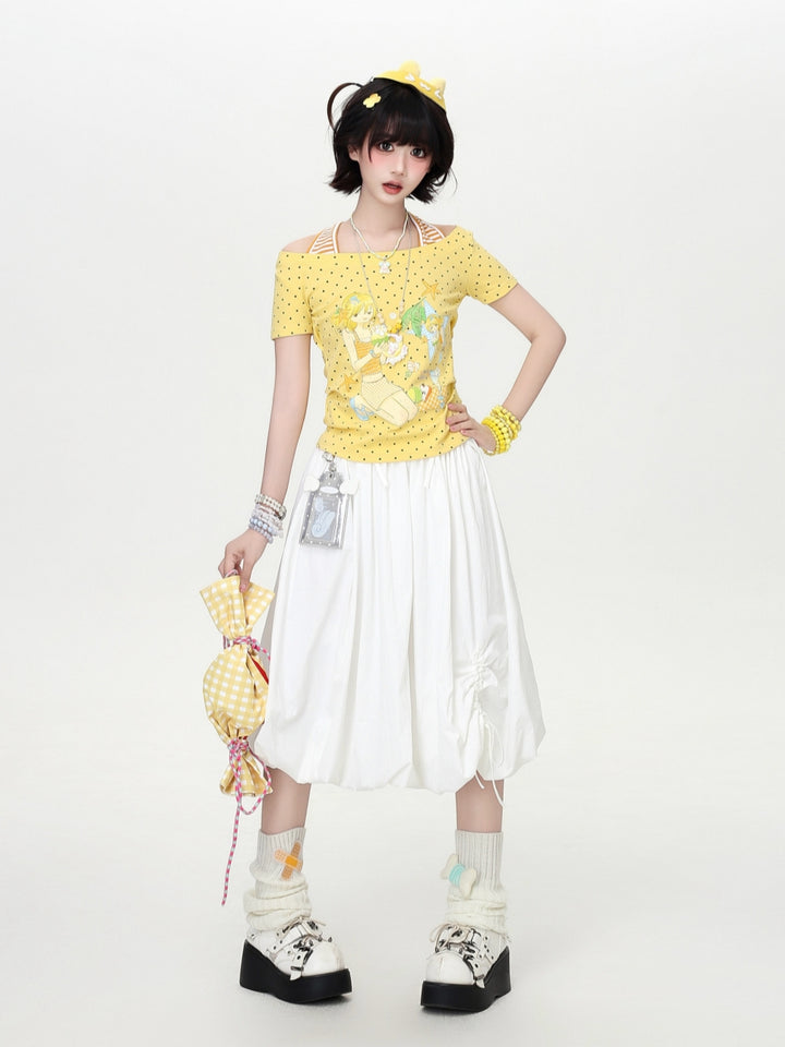 Anime Girl Polka Dot Layered Halter Tee