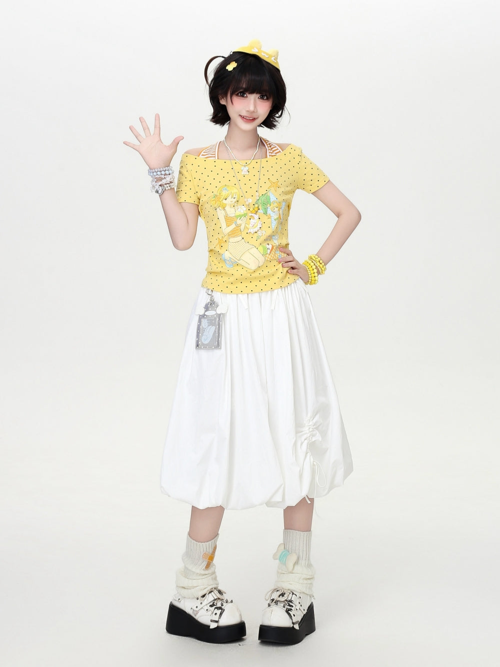 Anime Girl Polka Dot Layered Halter Tee