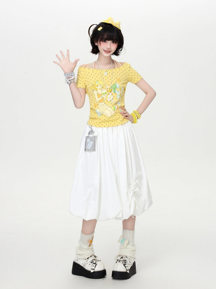 Anime Girl Polka Dot Layered Halter Tee