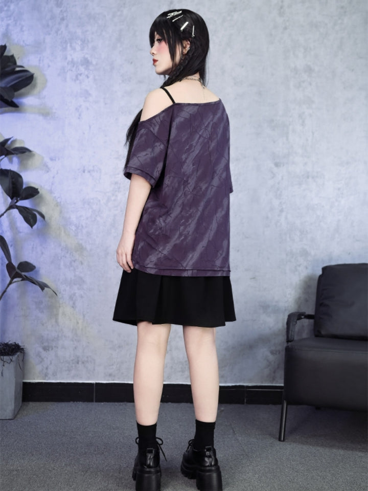 Asymmetric Off-Shoulder Tie-Dye Tee