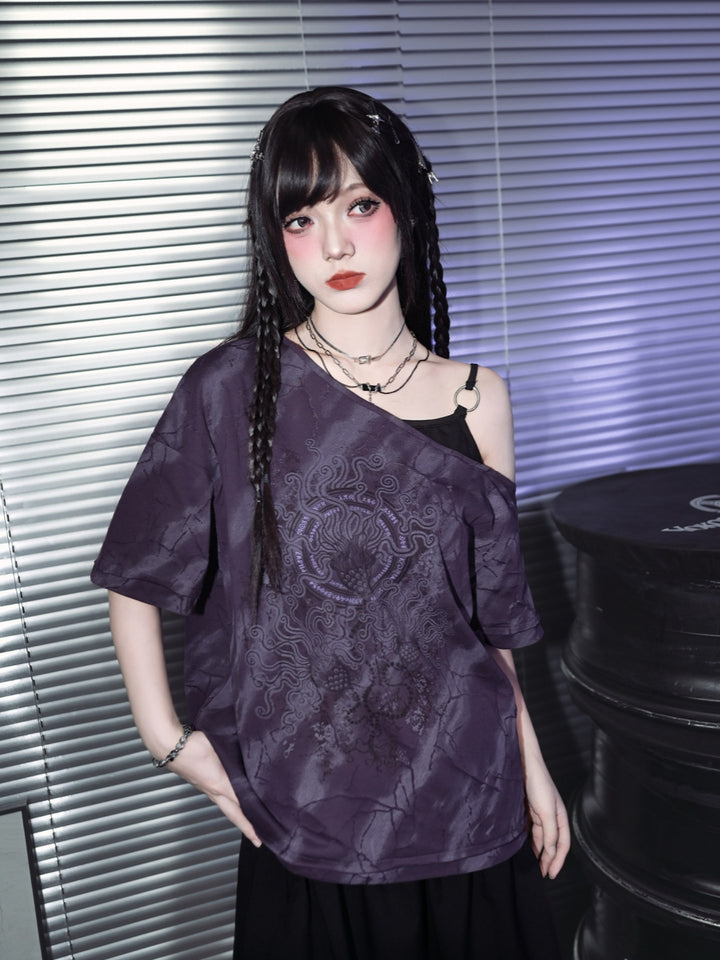 Asymmetric Off-Shoulder Tie-Dye Tee