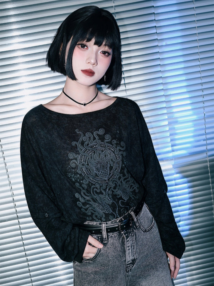Distressed Graphic Detachable Sleeve Top