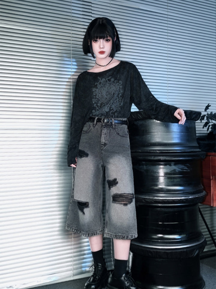 Distressed Graphic Detachable Sleeve Top