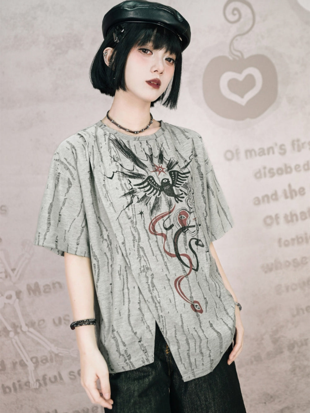 Texture Slit Occult Graphic Tee