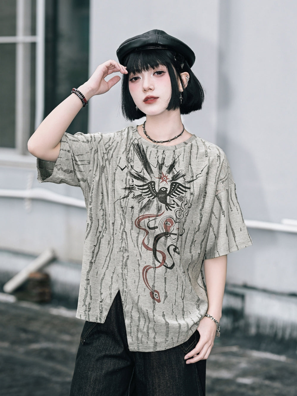 Texture Slit Occult Graphic Tee