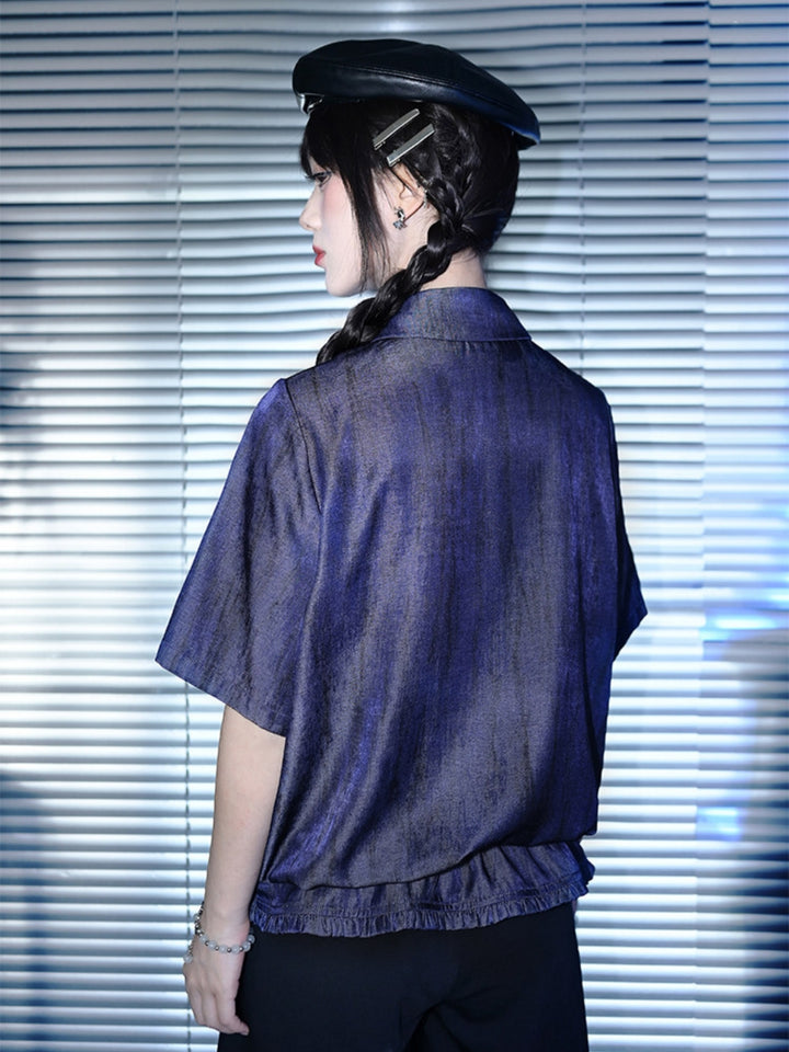Gathered Hem Graphic Patch Shirt