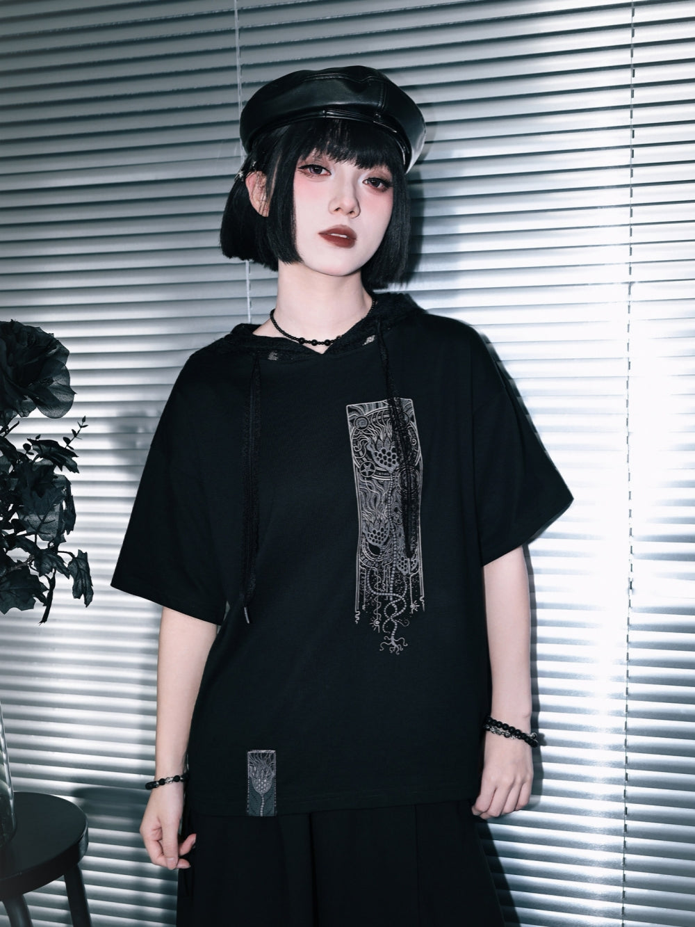 Lace Hood Occult Graphic Tee