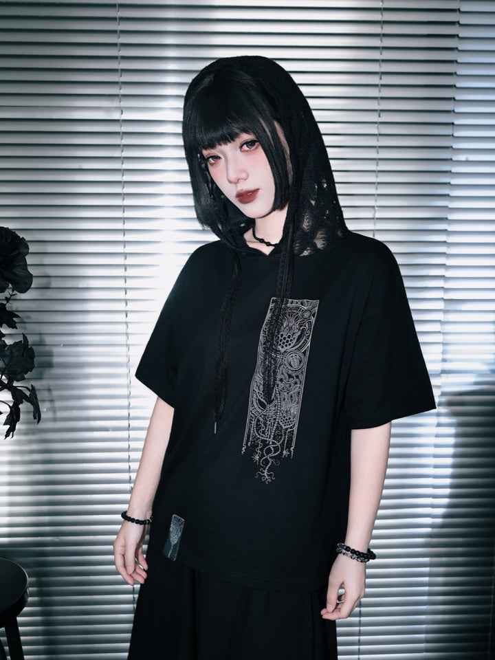 Lace Hood Occult Graphic Tee