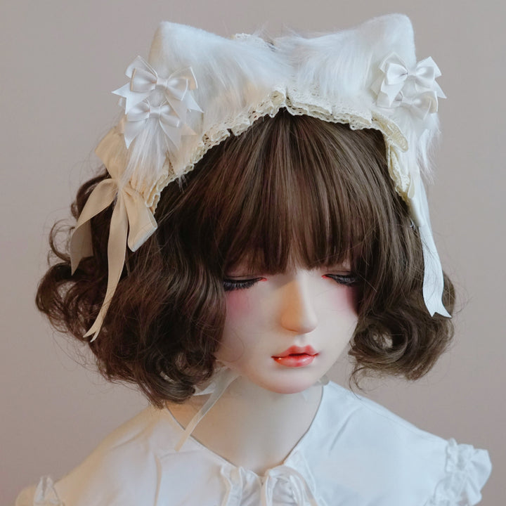 Japanese White Cat Ear Bow Headband