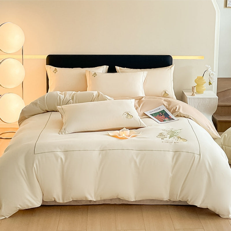 Light Luxury Lily of the Valley Embroidery Cotton Bedding Set