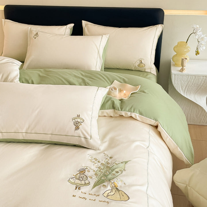 Light Luxury Lily of the Valley Embroidery Cotton Bedding Set