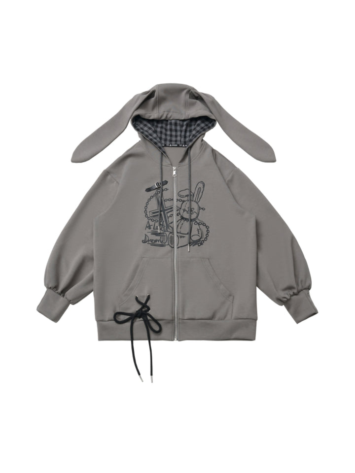 Kawaii Bunny Hoodie - Dreamy Bunny Whimsical Zip Up Jacket