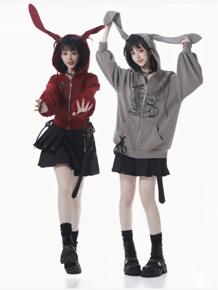 Kawaii Bunny Hoodie - Dreamy Bunny Whimsical Zip Up Jacket