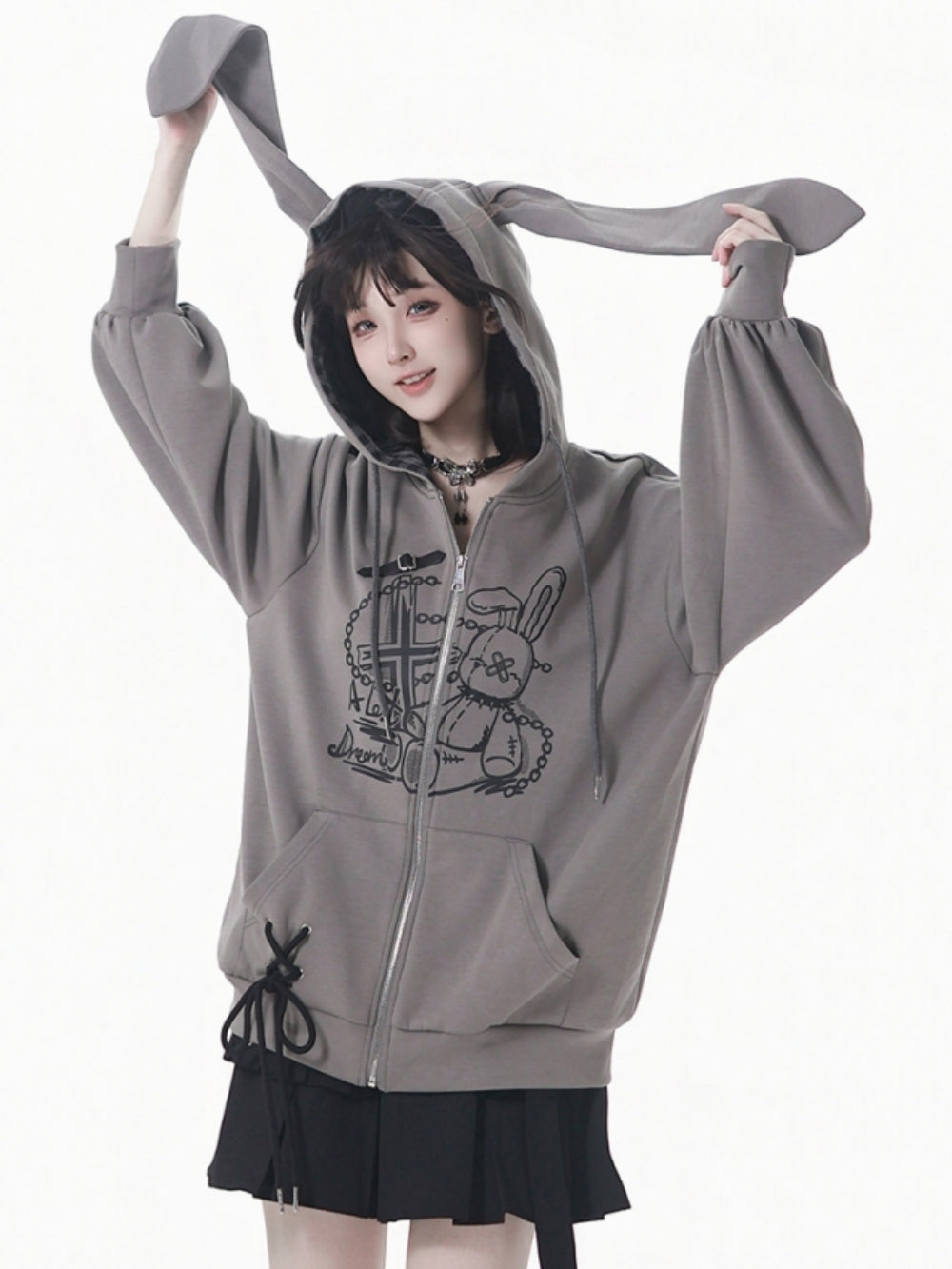 Kawaii Bunny Hoodie - Dreamy Bunny Whimsical Zip Up Jacket