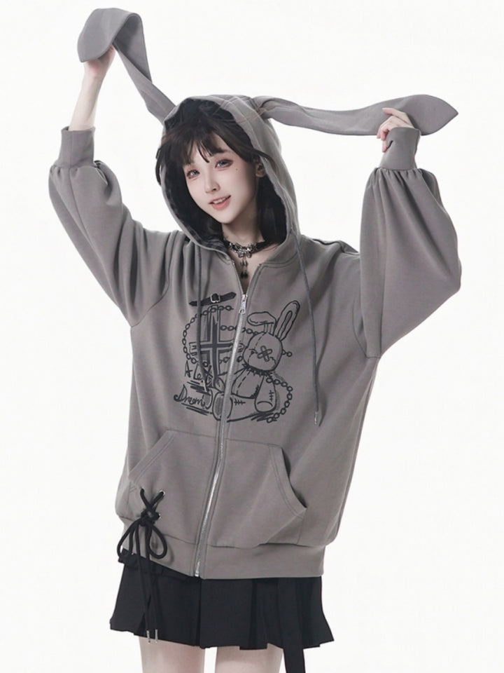 Kawaii Bunny Hoodie - Dreamy Bunny Whimsical Zip Up Jacket