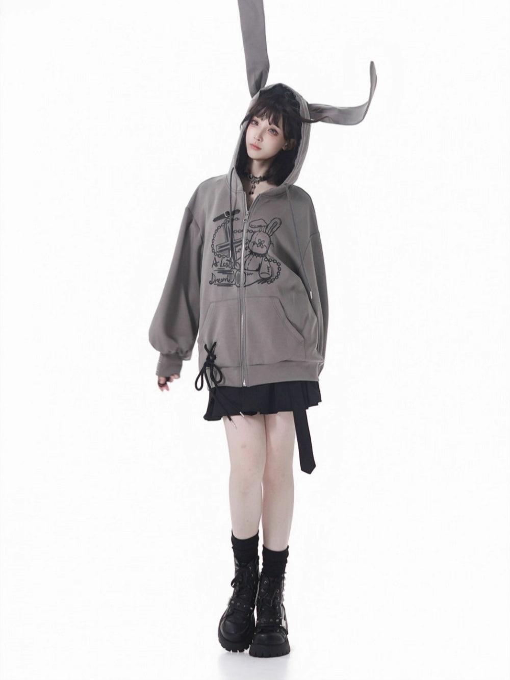 Kawaii Bunny Hoodie - Dreamy Bunny Whimsical Zip Up Jacket