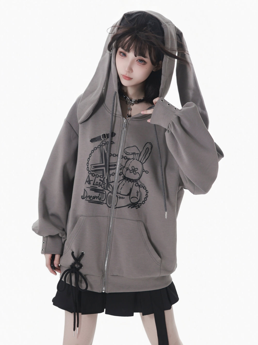Kawaii Bunny Hoodie - Dreamy Bunny Whimsical Zip Up Jacket