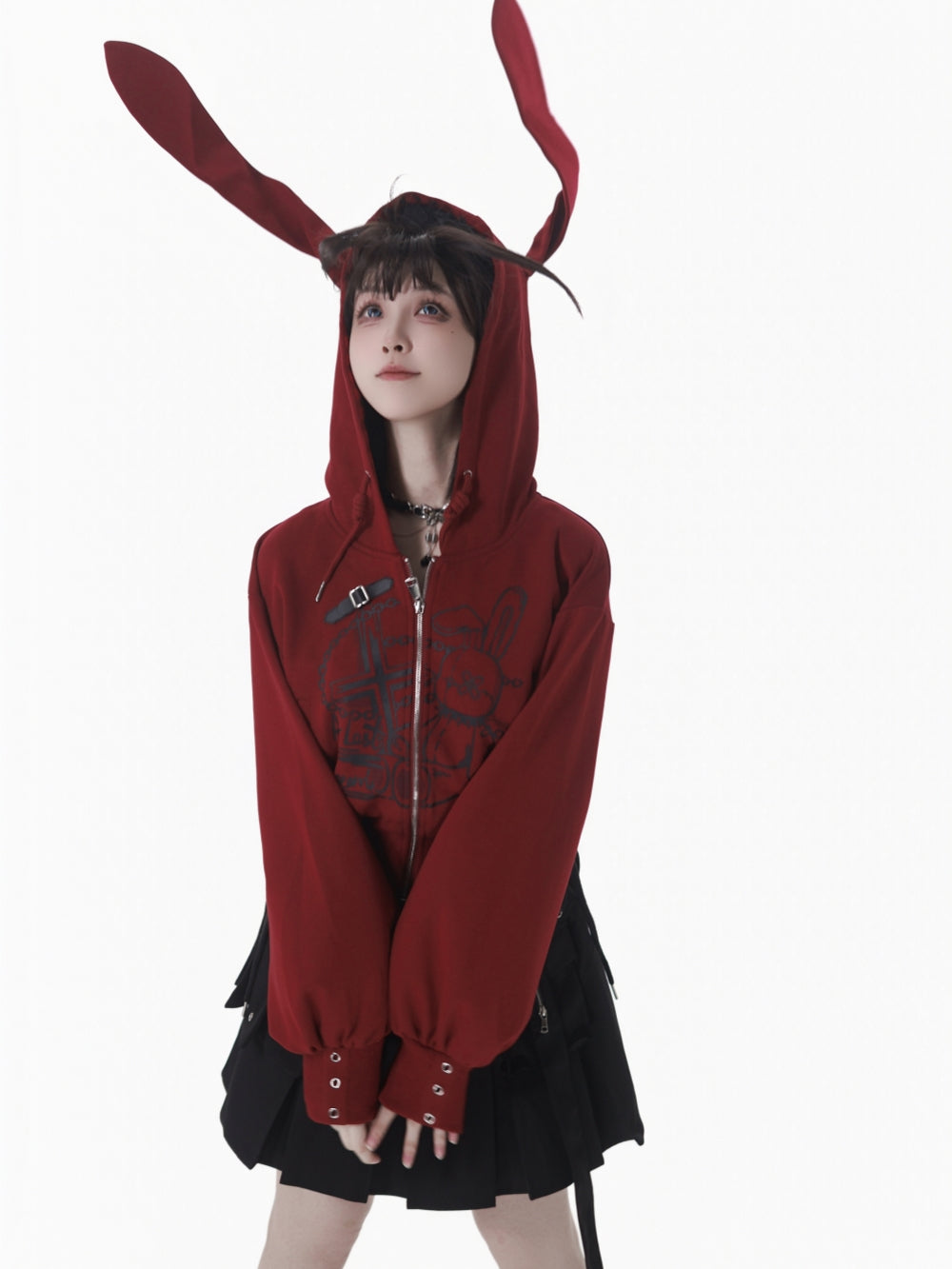 Kawaii Bunny Hoodie - Dreamy Bunny Whimsical Zip Up Jacket