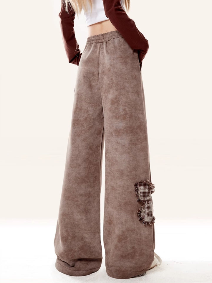 Kawaii Butterfly Patch Brown Wide-Leg Lounge Pants