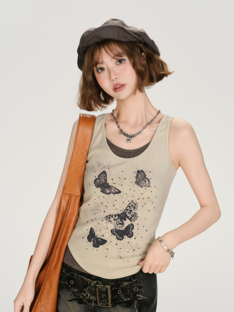 Kawaii Butterfly Print Layered Vest