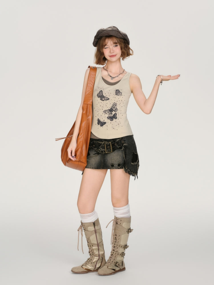 Kawaii Butterfly Print Layered Vest