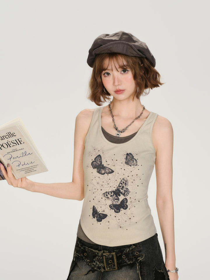 Kawaii Butterfly Print Layered Vest