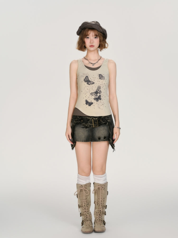 Kawaii Butterfly Print Layered Vest