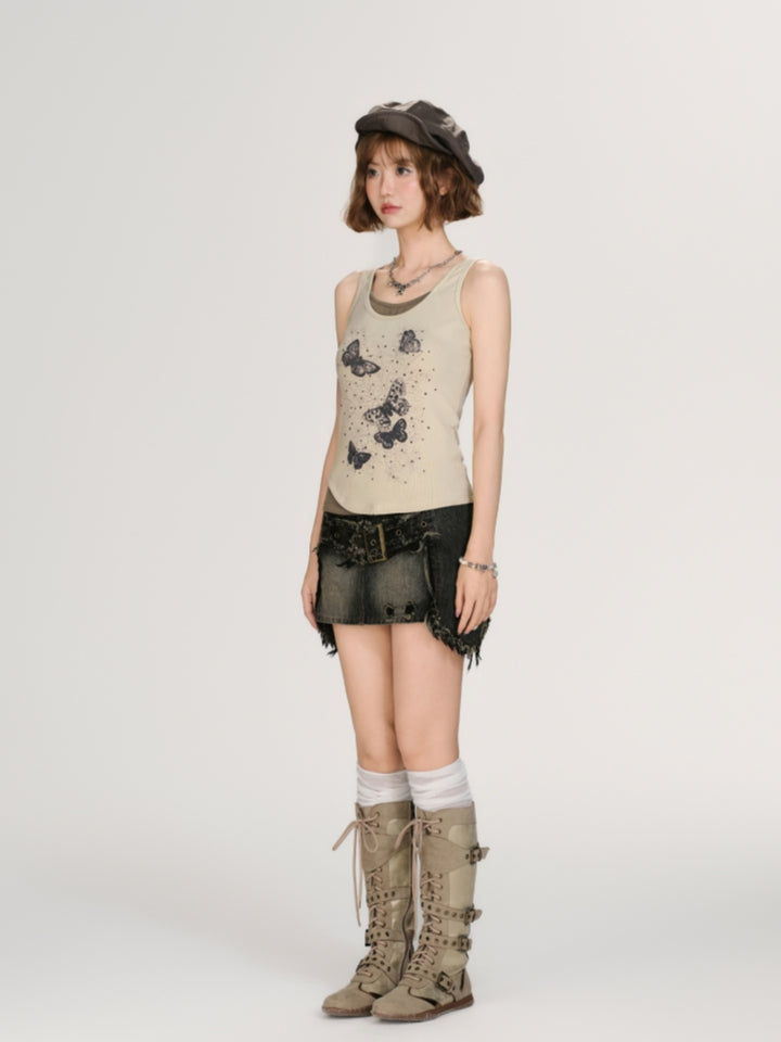 Kawaii Butterfly Print Layered Vest