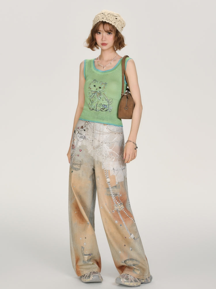 Kawaii Cat Print Knit Vest